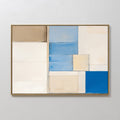 Original hand painted blue ivory beige geometric oil painting canvas wall art, nordic scandinavian elegant luxury modern coastal living room home deco