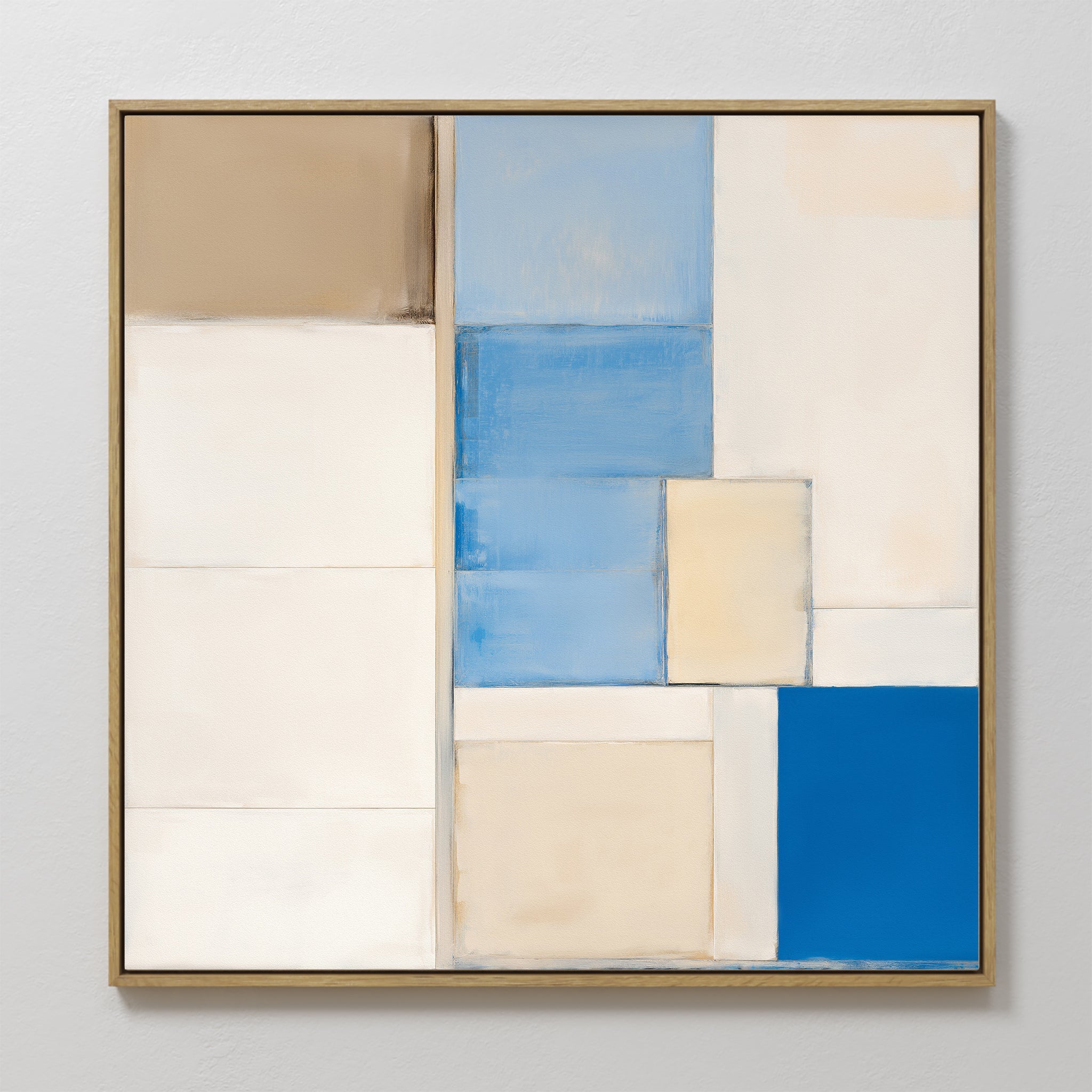 Original hand painted blue ivory beige geometric oil painting canvas wall art, nordic scandinavian elegant luxury modern living room home decor interi