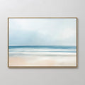 Original hand painted blue beige coastal ocean oil painting canvas wall art, nordic scandinavian minimalist elegant luxury modern living room home dec