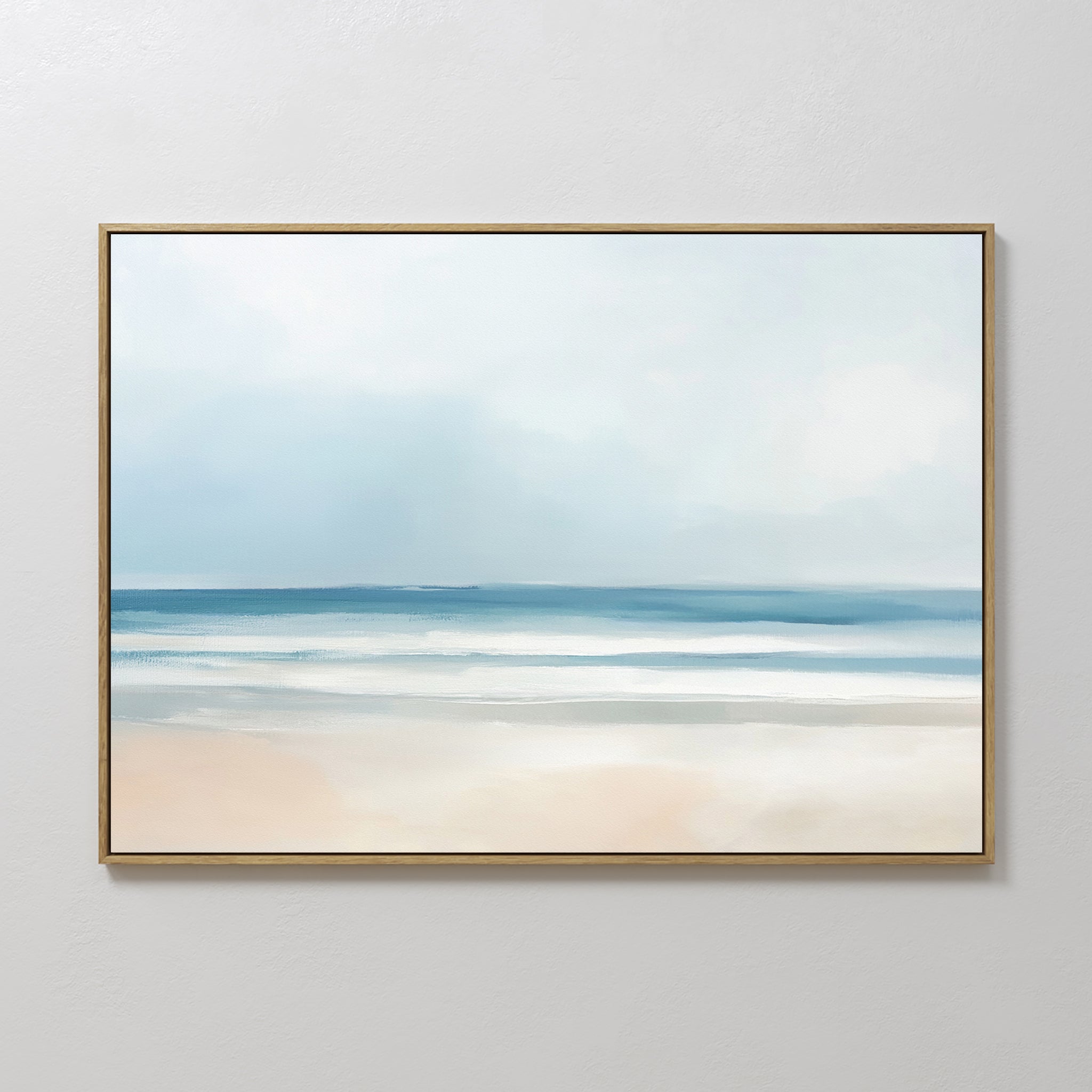 Original hand painted blue beige coastal ocean oil painting canvas wall art, nordic scandinavian minimalist elegant luxury modern living room home dec