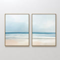 Original hand painted blue beige coastal ocean oil painting canvas wall art set of 2, nordic scandinavian minimalist elegant luxury modern living room