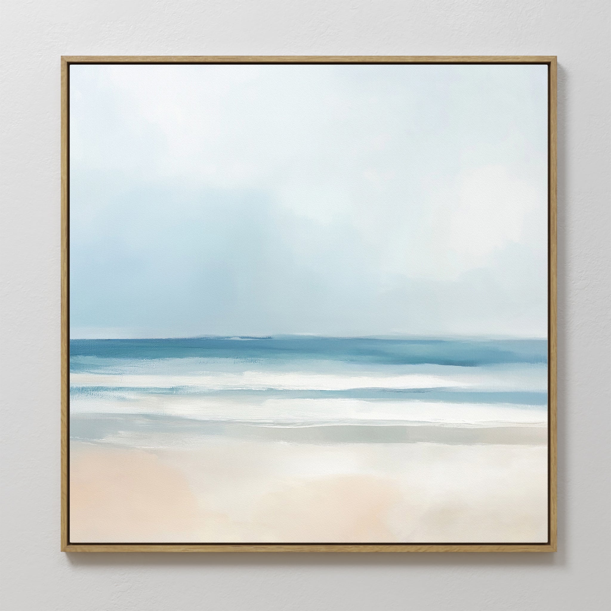 Original hand painted soft teal blue beige coastal beach oil painting canvas wall art, nordic scandinavian elegant minimalist luxury modern home decor