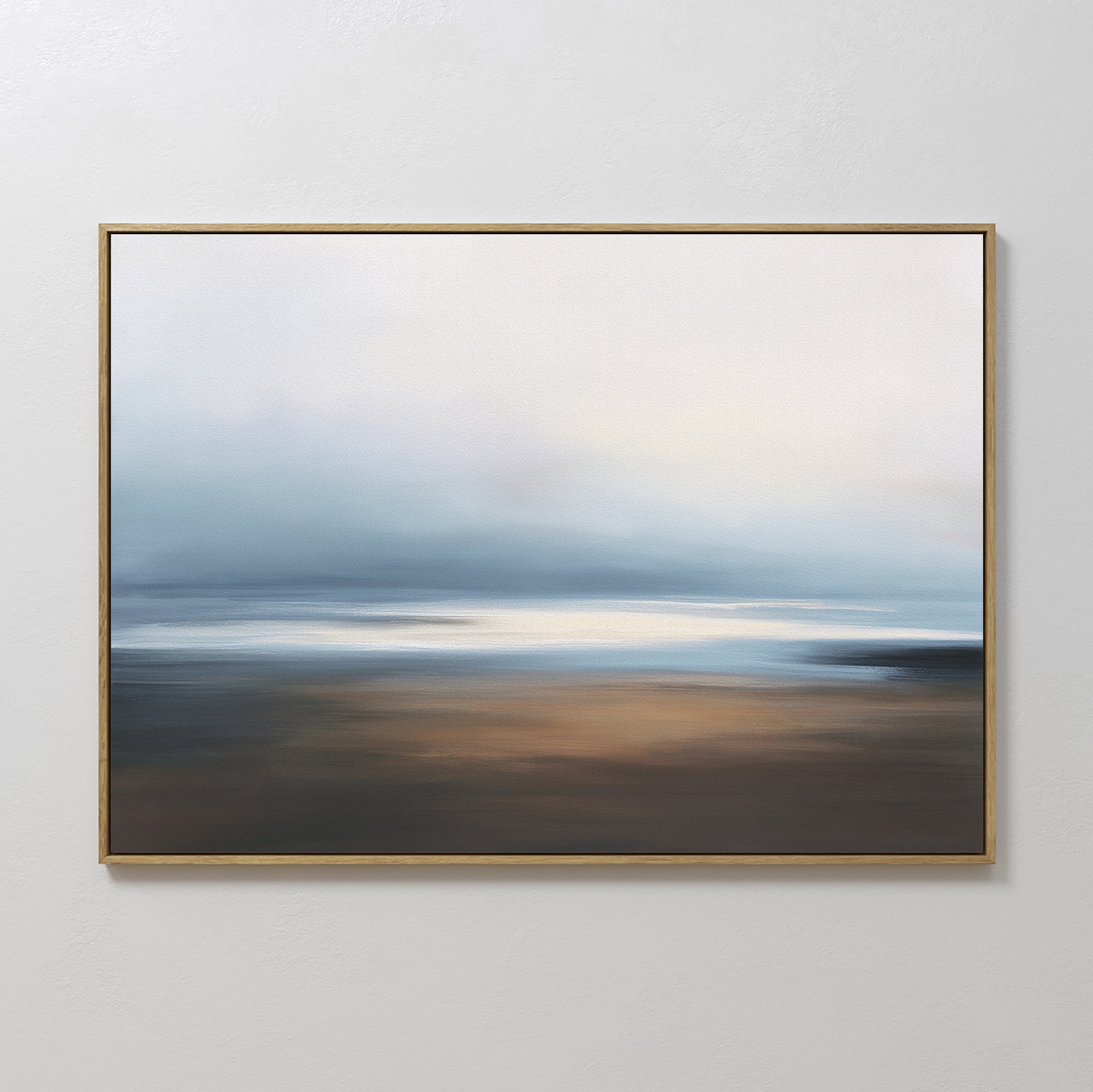 Original hand painted misty blue grey brown coastal abstract oil painting canvas wall art, nordic scandinavian elegant luxury modern living room home