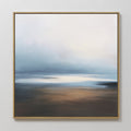 Original hand painted misty blue brown coastal abstract oil painting canvas wall art, nordic scandinavian elegant luxury modern living room home decor