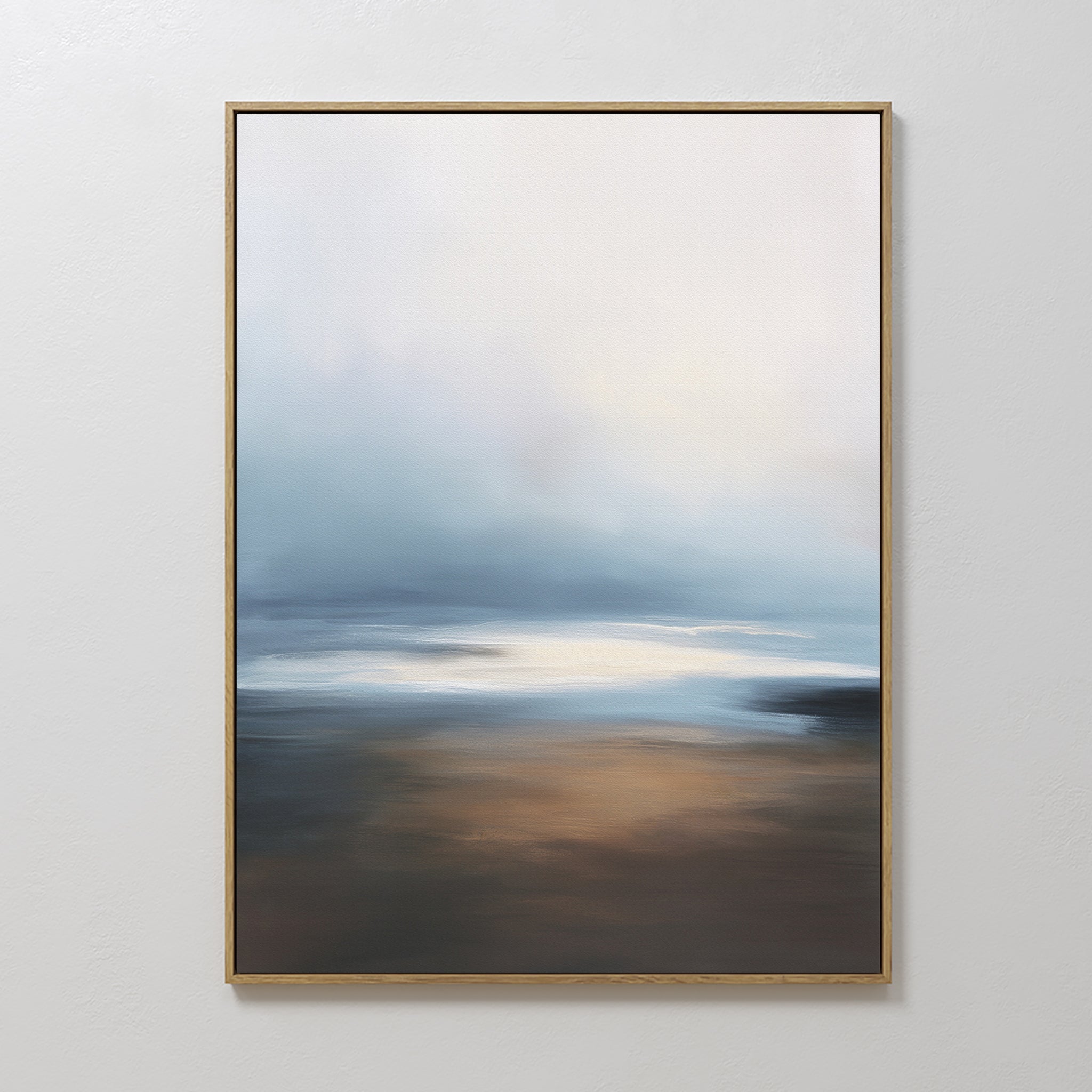 Original hand painted blue grey brown misty coastal oil painting canvas wall art, nordic scandinavian elegant luxury minimalist modern living room hom
