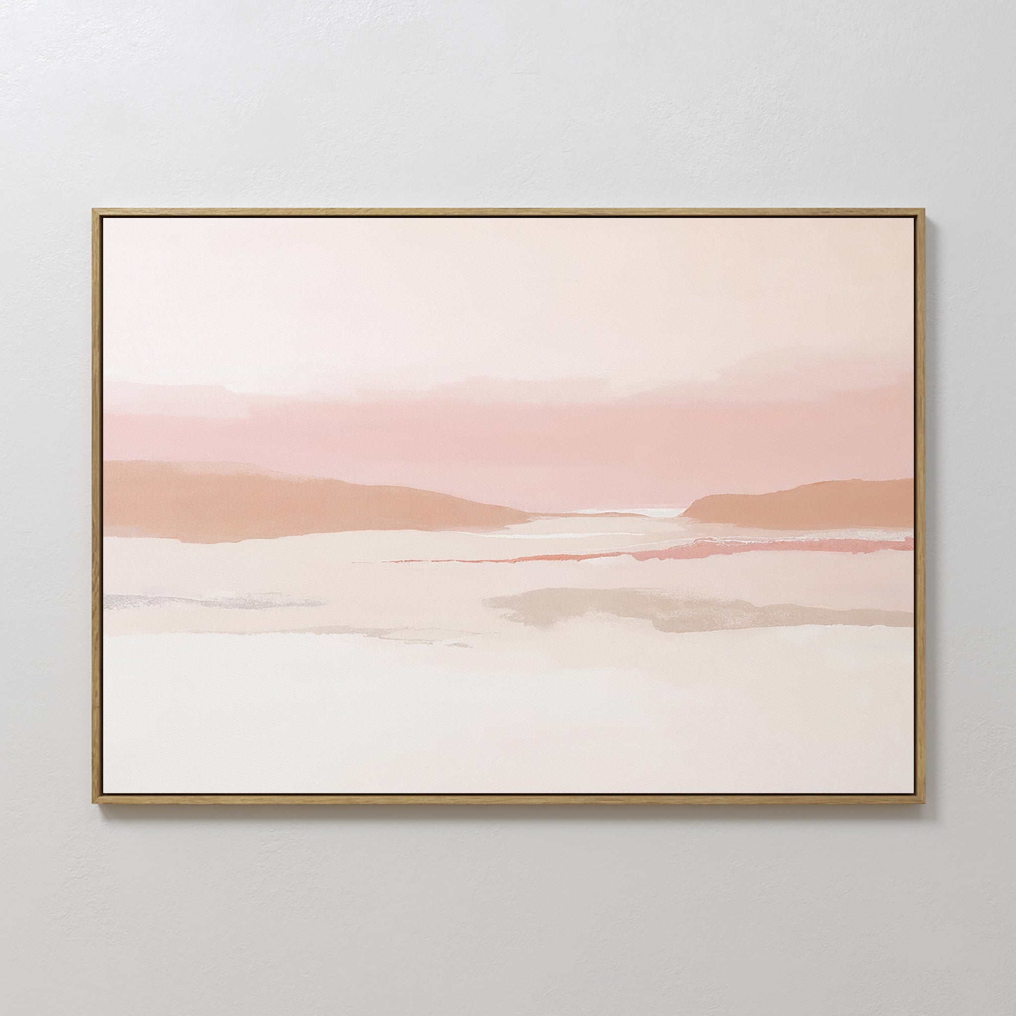 Original hand painted blush pink coastal landscape oil painting canvas wall art, nordic scandinavian elegant minimalist luxury modern living room home