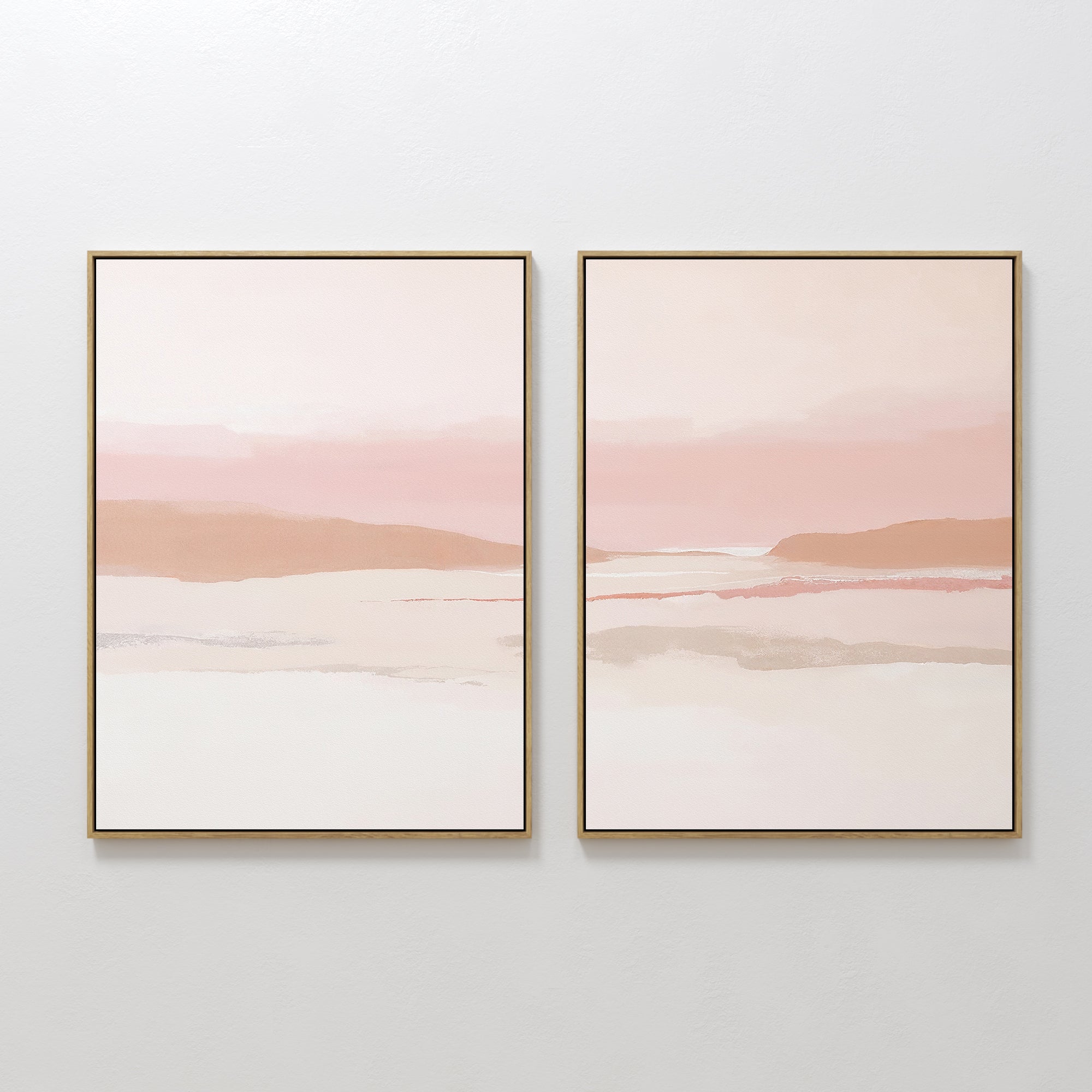 Original hand painted blush pink abstract coastal oil painting diptych canvas wall art, nordic scandinavian elegant luxury modern bedroom home decor i