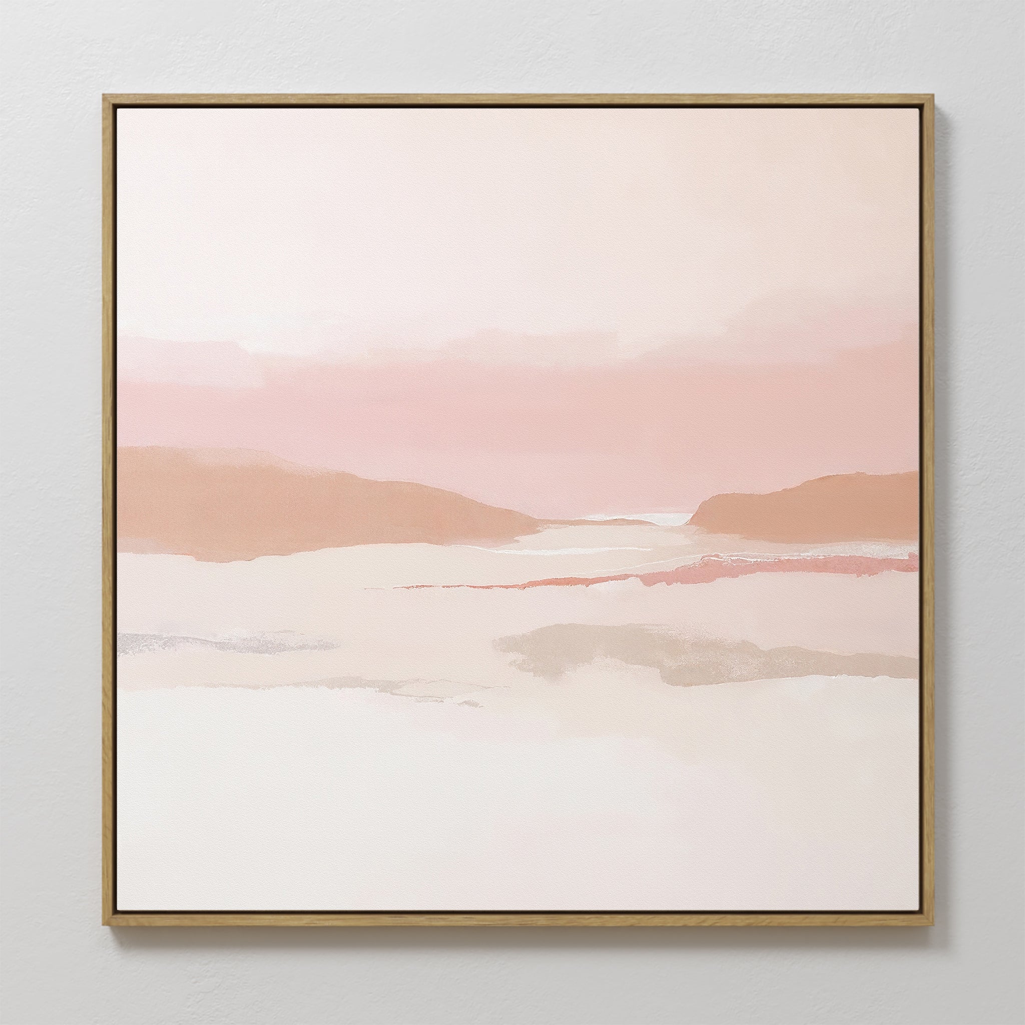 Original hand painted blush pink misty valley landscape oil painting canvas wall art, nordic scandinavian elegant luxury minimalist modern living room