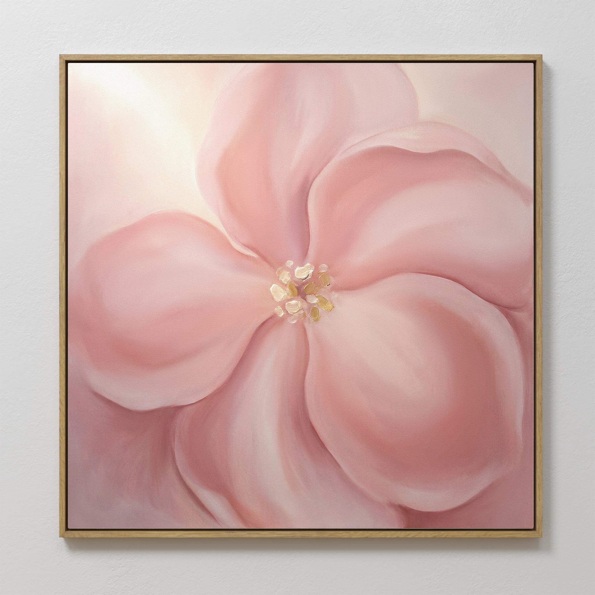 Original hand painted blush pink floral oil painting canvas wall art, nordic scandinavian elegant luxury minimalist modern bedroom living room home de