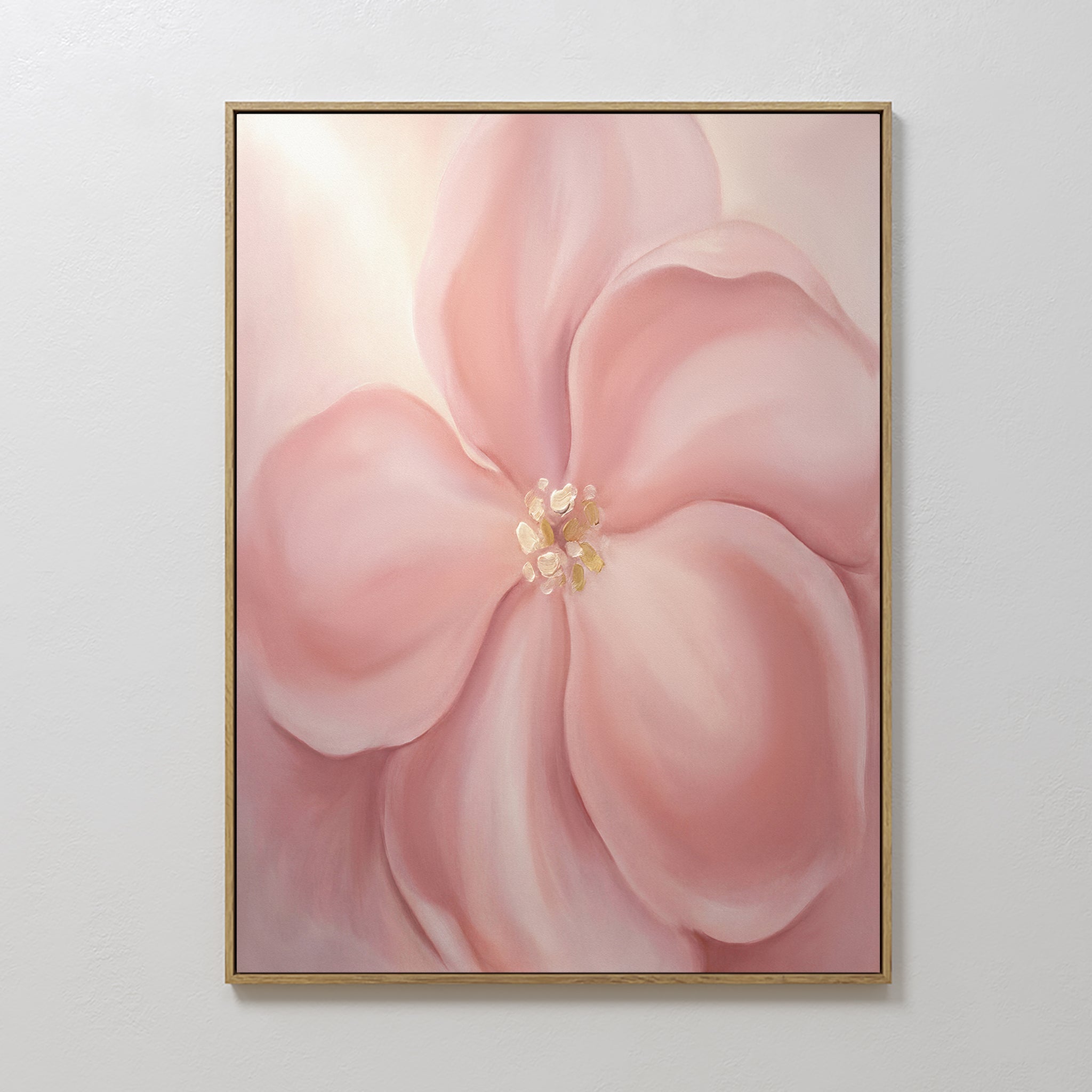 Original hand painted blush pink close-up floral oil painting canvas wall art, nordic scandinavian elegant luxury minimalist modern bedroom home decor