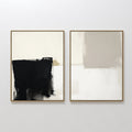 Original hand painted black ivory abstract oil painting canvas wall art set of 2, nordic scandinavian minimalist elegant luxury modern home decor inte