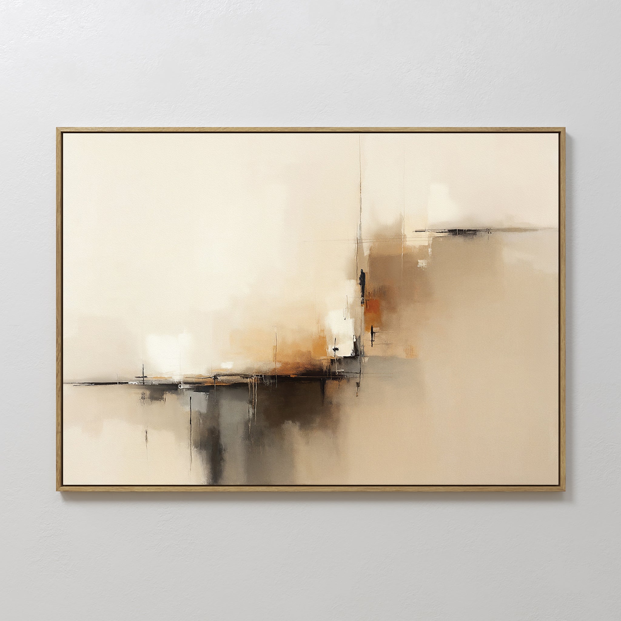Original hand painted amber ivory charcoal abstract oil painting canvas wall art, nordic scandinavian atmospheric elegant luxury modern living room ho