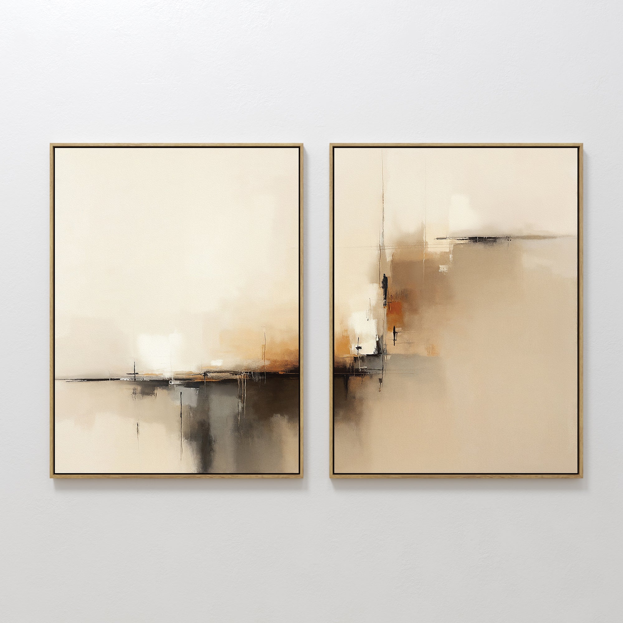Original hand painted beige sienna charcoal abstract oil painting canvas set wall art, nordic scandinavian elegant luxury minimalist modern living roo