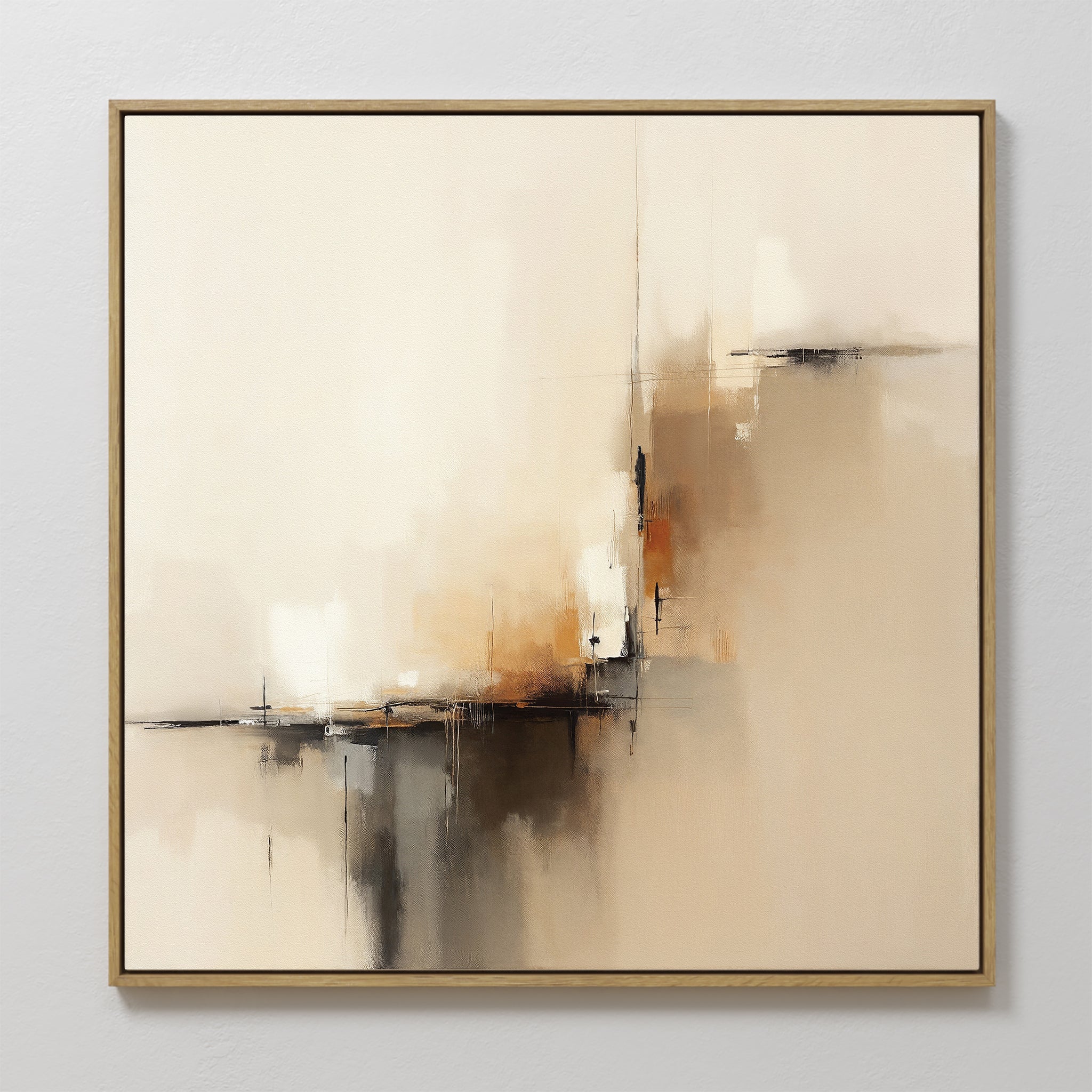 Original hand painted amber beige charcoal abstract oil painting canvas wall art, nordic scandinavian elegant luxury minimalist modern living room hom