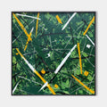 Original hand painted emerald green abstract oil painting canvas wall art, bold golden yellow white brushstrokes, luxury modern elegant