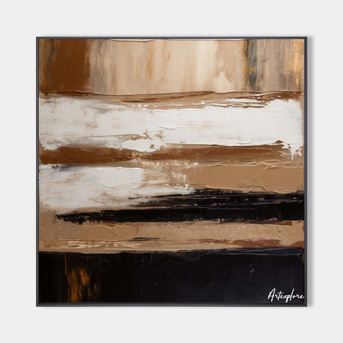 Original hand painted amber brown black textured abstract oil painting canvas wall art, nordic scandinavian elegant luxury modern livin