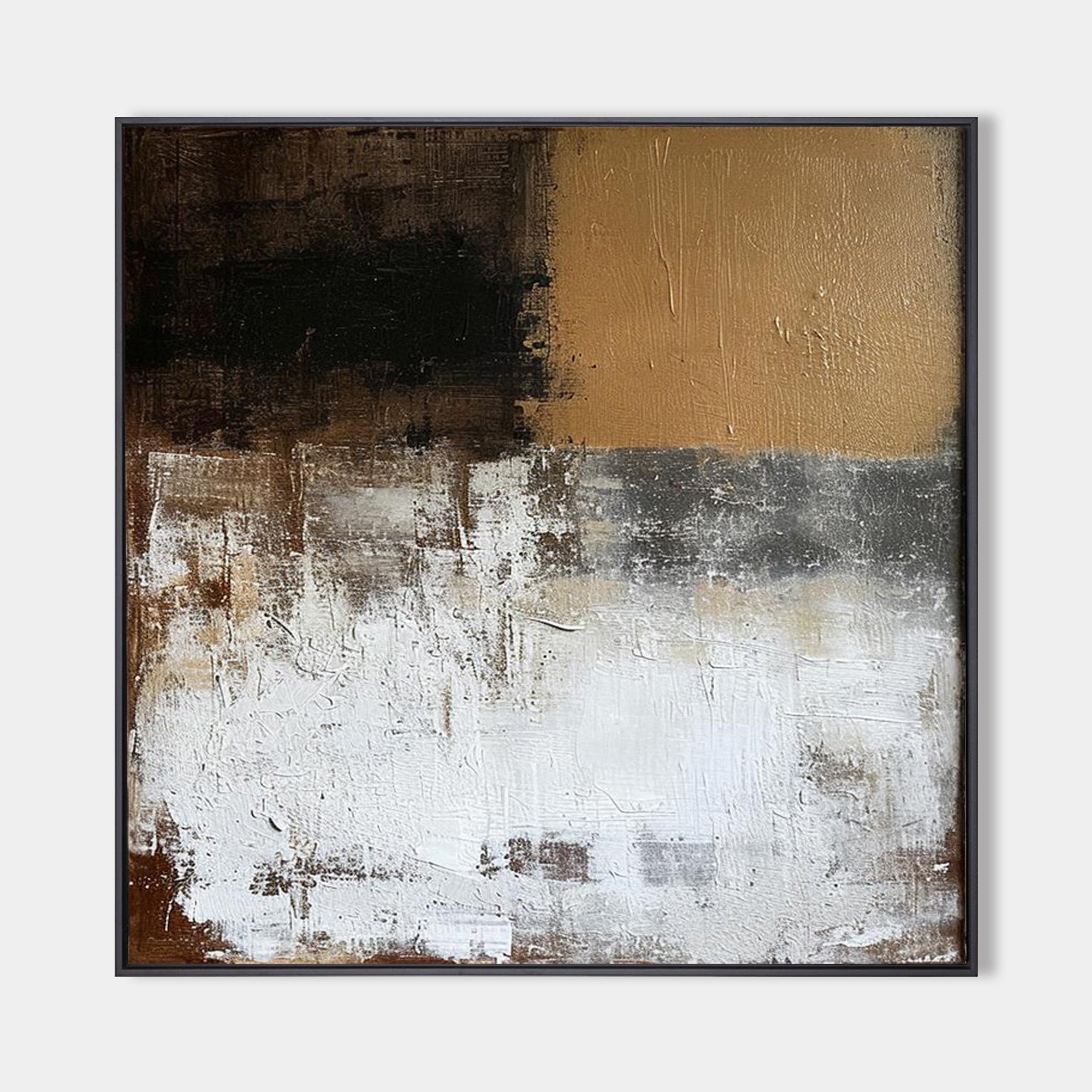 Original hand painted amber brown black white textured abstract oil painting canvas wall art, nordic scandinavian minimalist elegant lu