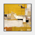 Original hand painted golden yellow abstract oil painting canvas wall art, modern scandinavian elegant luxury geometric home decor inte