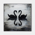 Original hand painted black swan silhouette monochrome oil painting canvas wall art, nordic scandinavian elegant luxury modern living r