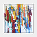Original hand painted colorful abstract oil painting canvas, bold red blue yellow orange brushstrokes, modern elegant luxury wall art h