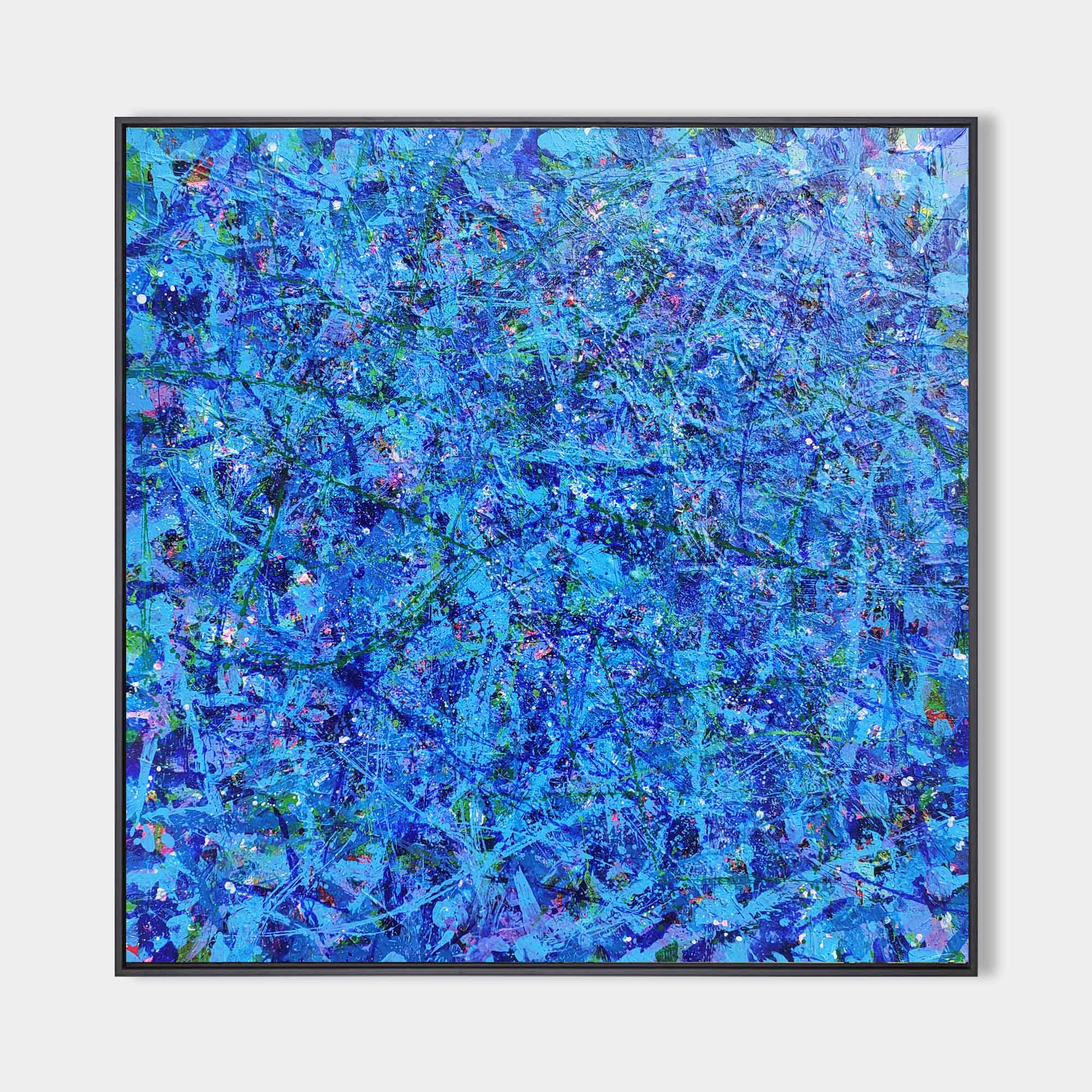 Original hand painted electric blue abstract oil painting canvas wall art, modern elegant luxury nordic scandinavian home decor interio