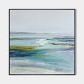 Original hand painted teal aqua coastal abstract oil painting canvas wall art, nordic scandinavian elegant luxury modern living room ho