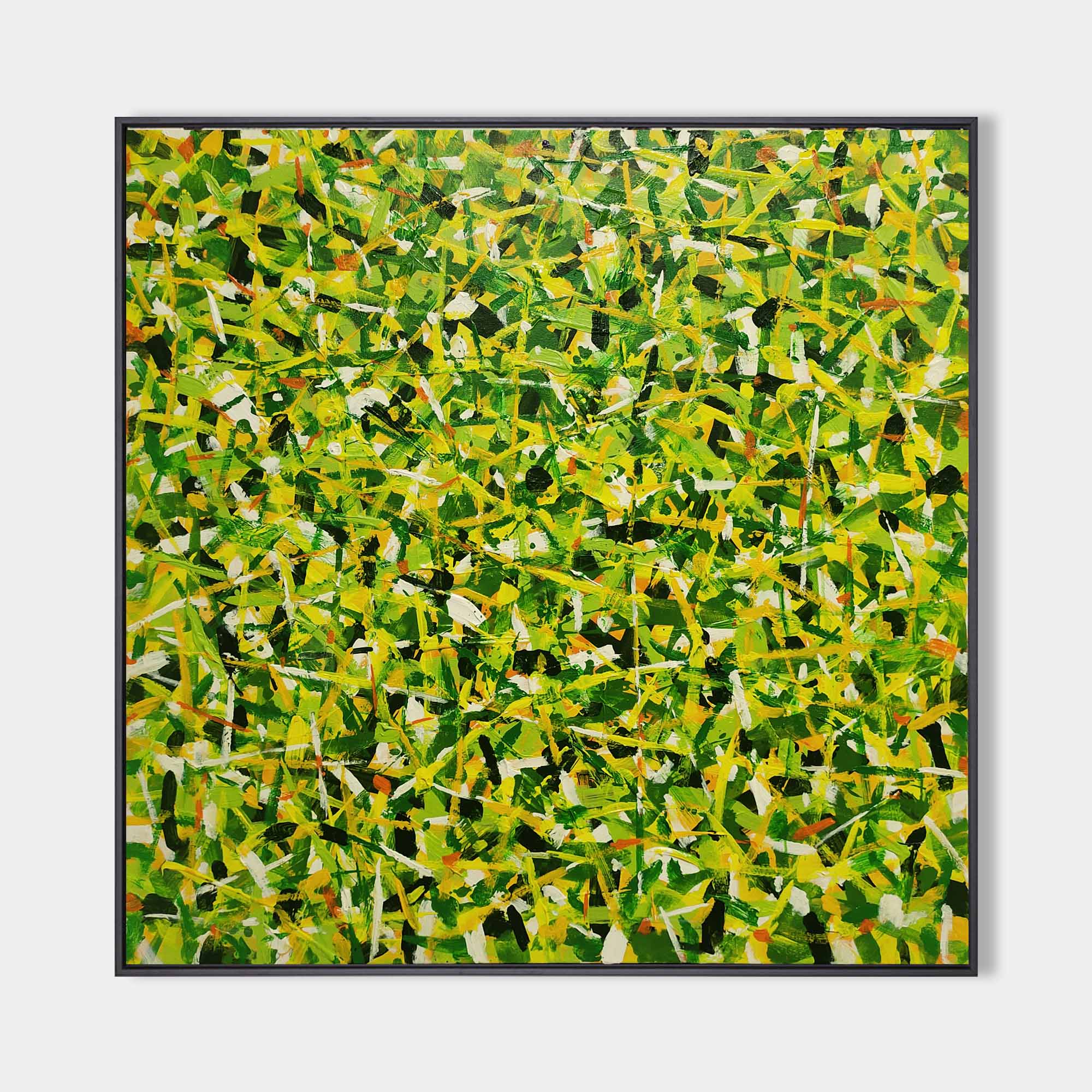 Original hand painted green yellow abstract oil painting canvas wall art, modern elegant luxury botanical nordic scandinavian home deco