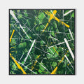 Original hand painted emerald green yellow white gestural abstract oil painting canvas wall art, modern luxury elegant nordic scandinav