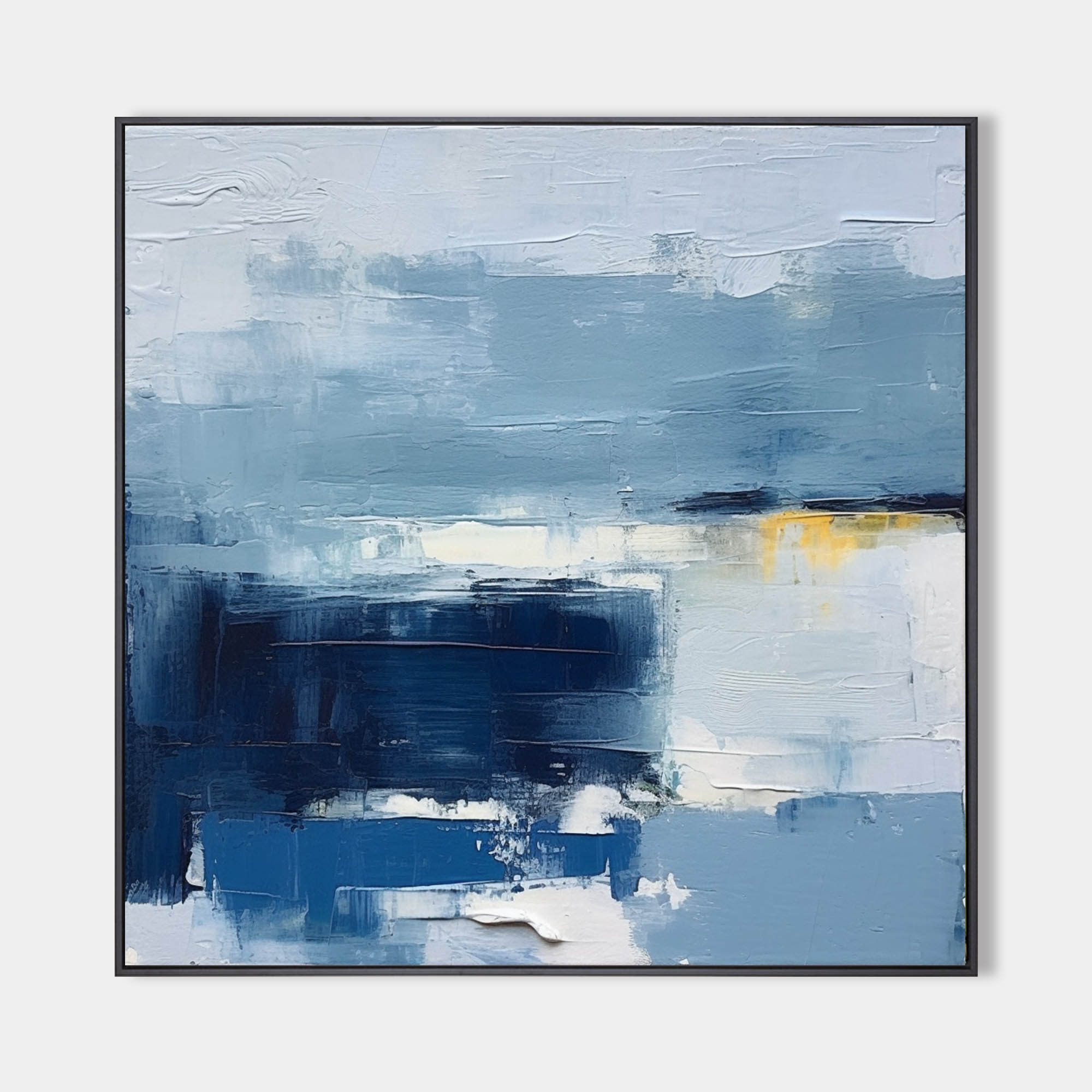 Original hand painted navy and frost blue abstract coastal oil painting canvas wall art, nordic scandinavian minimalist elegant luxury