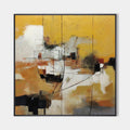 Original hand painted ochre abstract oil painting canvas wall art, geometric marks burnt sienna charcoal, elegant luxury modern scandin