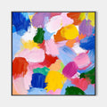 Original hand painted colorful abstract oil painting canvas wall art, bold pink blue yellow brushstrokes, modern elegant luxury home de
