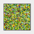 Original hand painted yellow green abstract splatter oil painting canvas wall art, modern elegant luxury living room interior design ho