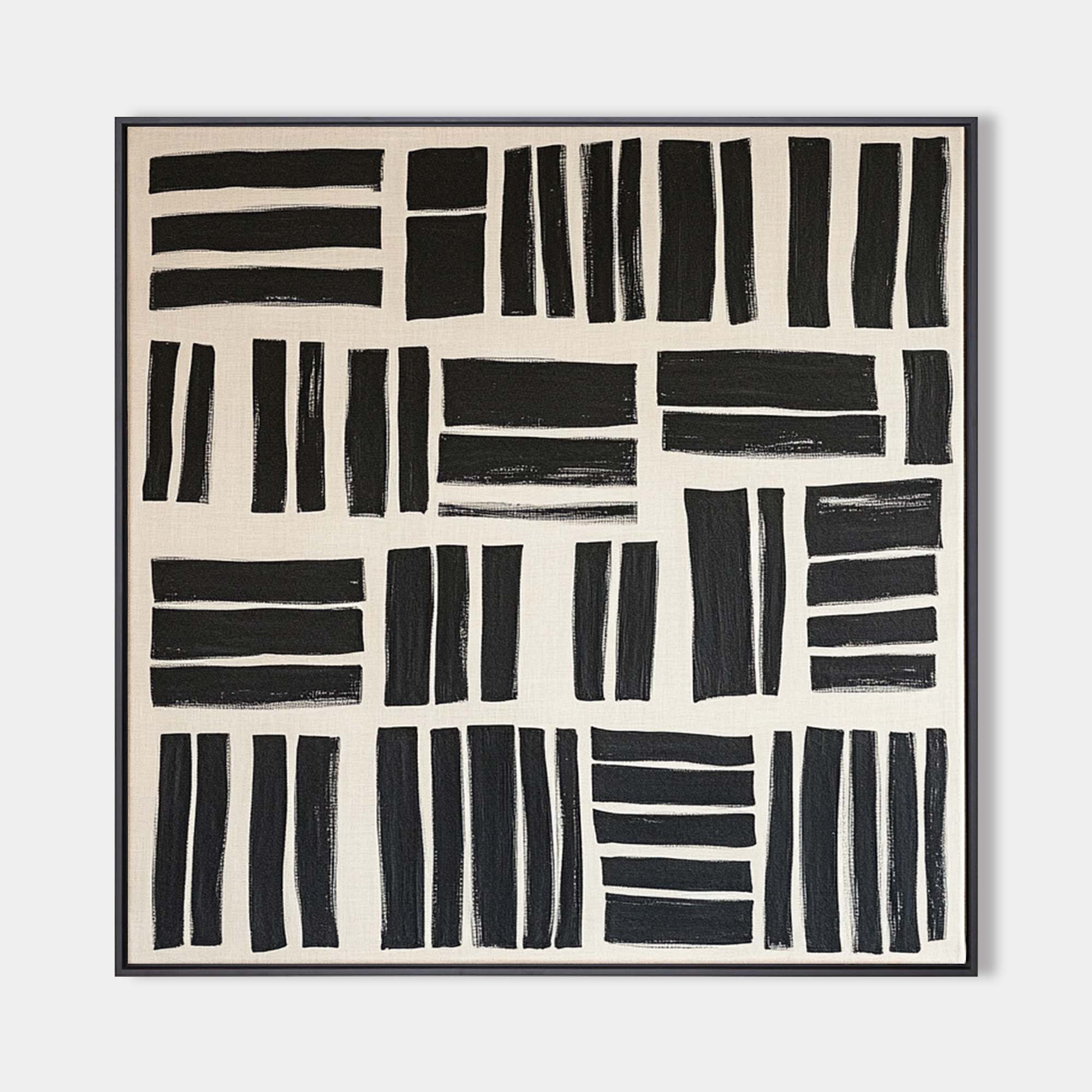 Original hand painted black ivory geometric abstract oil painting canvas wall art, nordic scandinavian minimalist elegant luxury modern