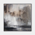 Original hand painted charcoal grey misty waterfall abstract oil painting canvas wall art, nordic scandinavian elegant luxury modern ho