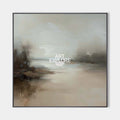 Original hand painted misty taupe beige abstract landscape oil painting canvas wall art, nordic scandinavian minimalist elegant luxury