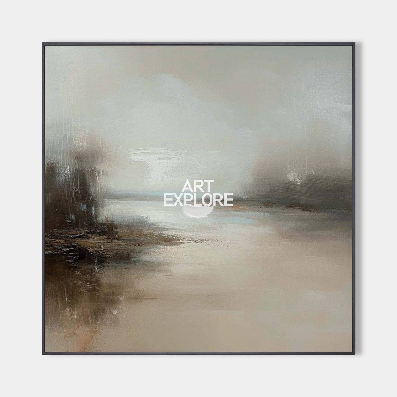 Original hand painted misty taupe beige abstract landscape oil painting canvas wall art, nordic scandinavian minimalist elegant luxury