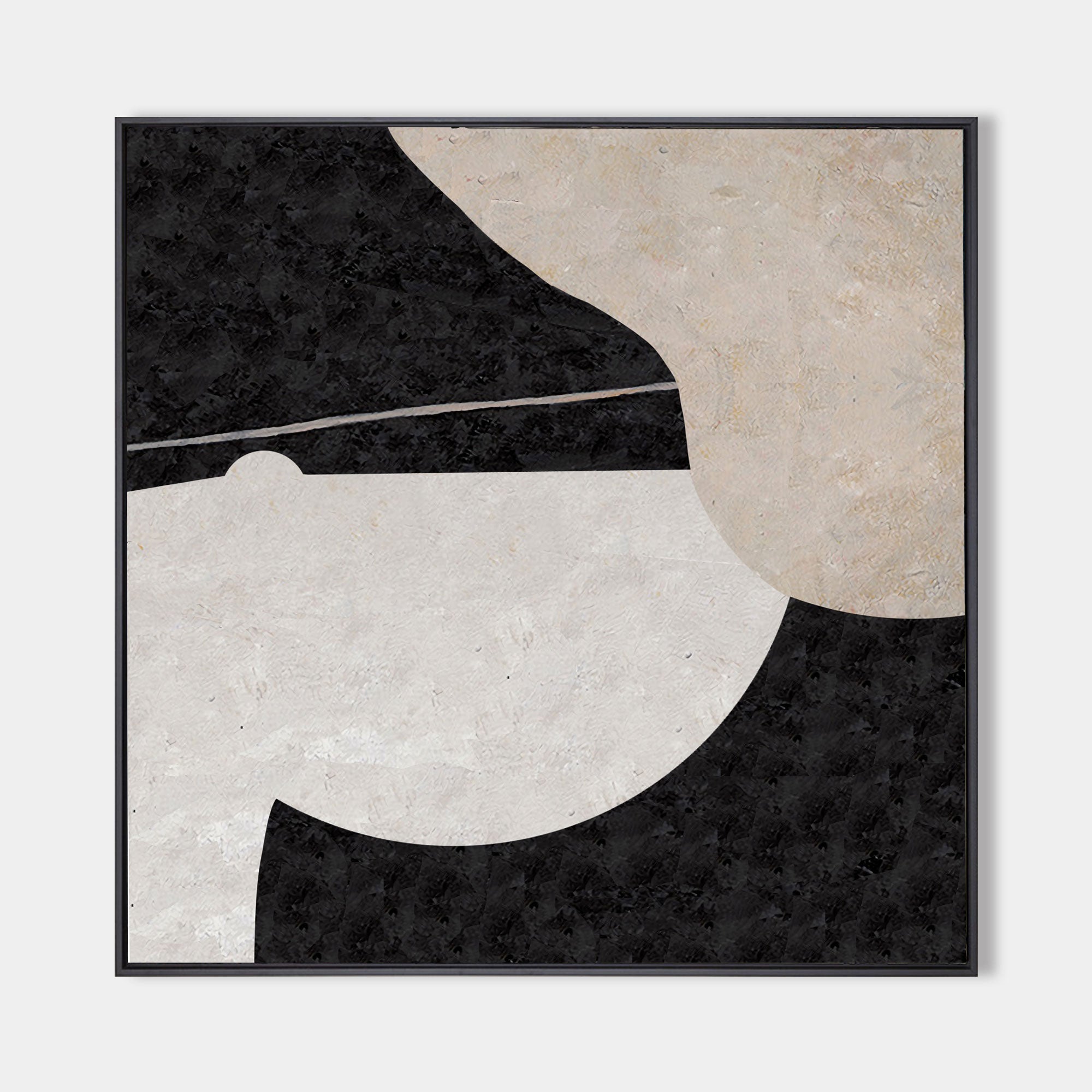 Original hand painted black white sand geometric abstract oil painting canvas wall art, nordic scandinavian minimalist elegant luxury m