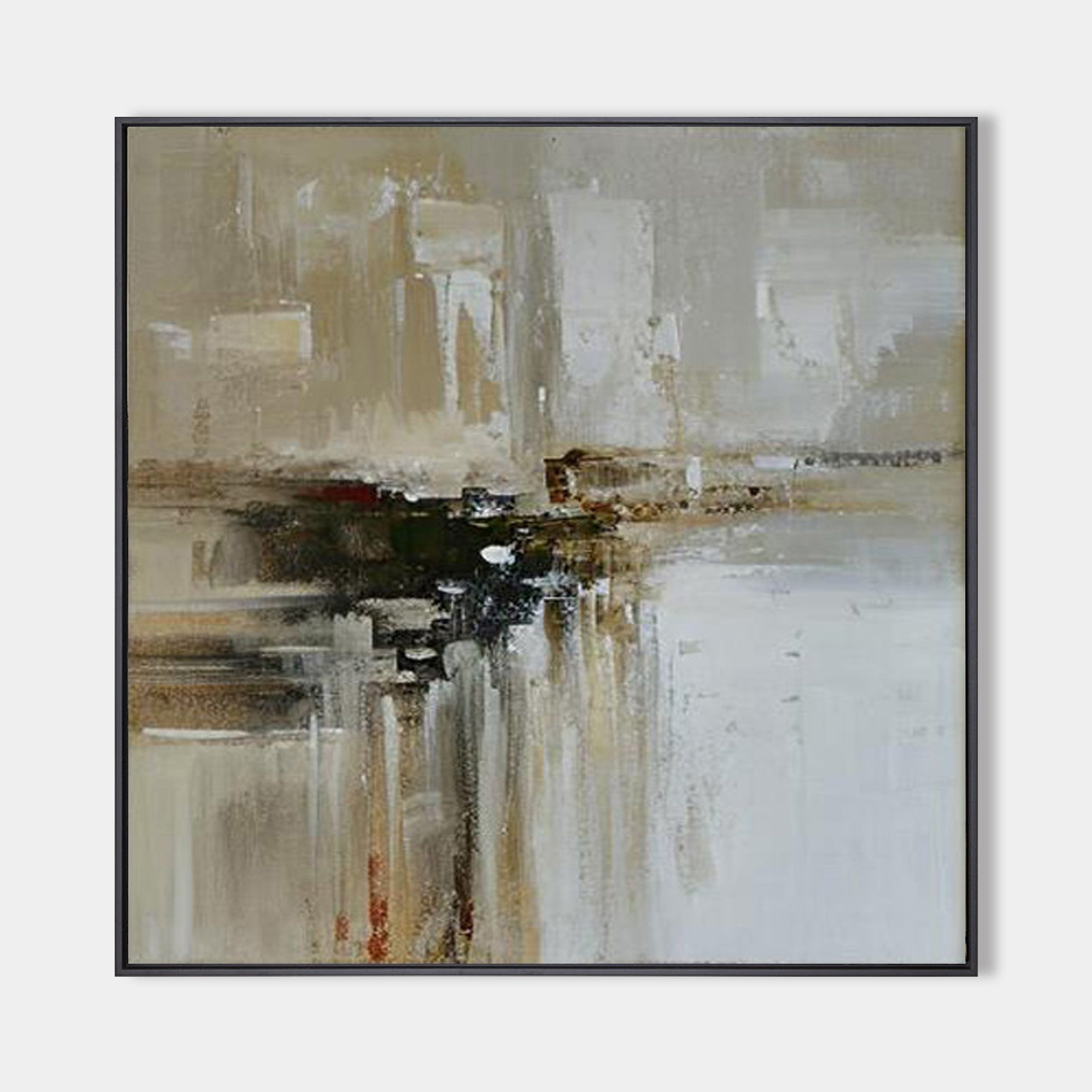 Original hand painted taupe ivory charcoal abstract oil painting canvas wall art, nordic scandinavian minimalist elegant luxury modern