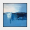 Original hand painted deep navy sky blue abstract coastal oil painting canvas wall art, nordic scandinavian minimalist elegant luxury m