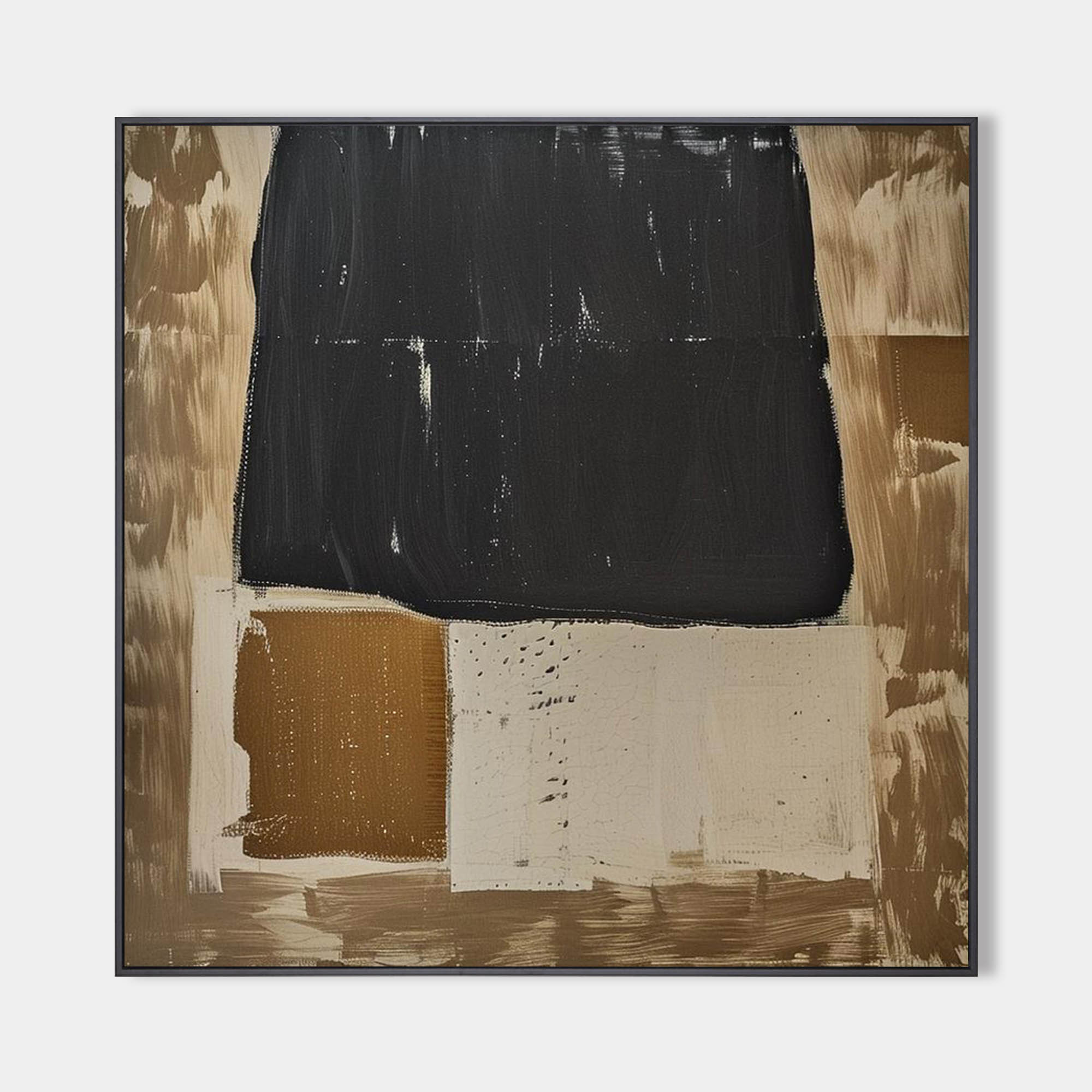 Original hand painted black gold ivory geometric abstract oil painting canvas wall art, nordic scandinavian minimalist elegant luxury m