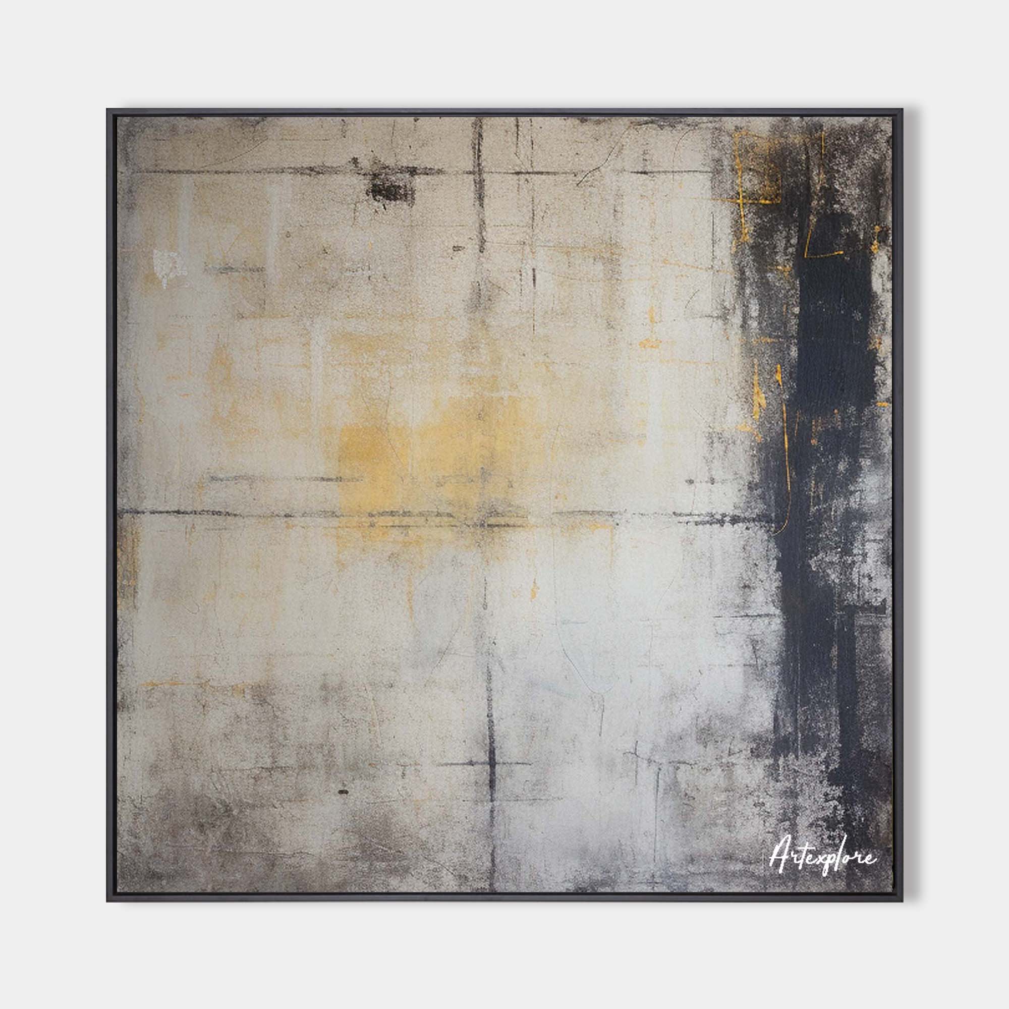 Original hand painted amber charcoal ivory abstract oil painting canvas wall art, nordic scandinavian elegant luxury modern living room