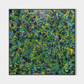 Original hand painted green blue yellow abstract drip oil painting canvas wall art, modern elegant luxury abstract home decor interior