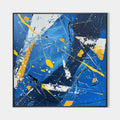 Original hand painted cobalt blue gold white abstract oil painting canvas wall art, modern scandinavian elegant luxury bold home decor