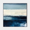 Original hand painted navy blue teal ivory abstract coastal oil painting canvas wall art, nordic scandinavian minimalist elegant luxury