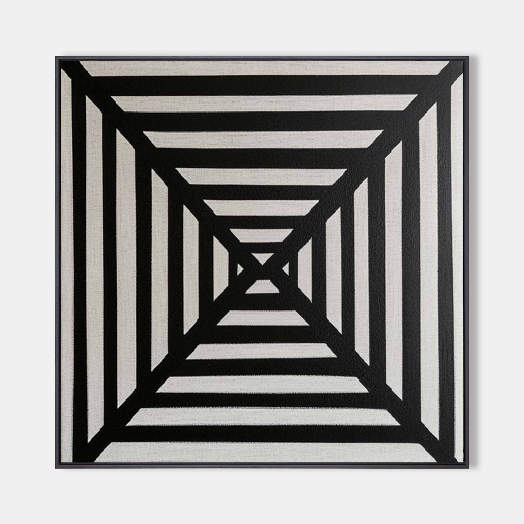 Original hand painted black ivory geometric concentric squares oil painting canvas wall art, nordic minimalist elegant luxury modern ho