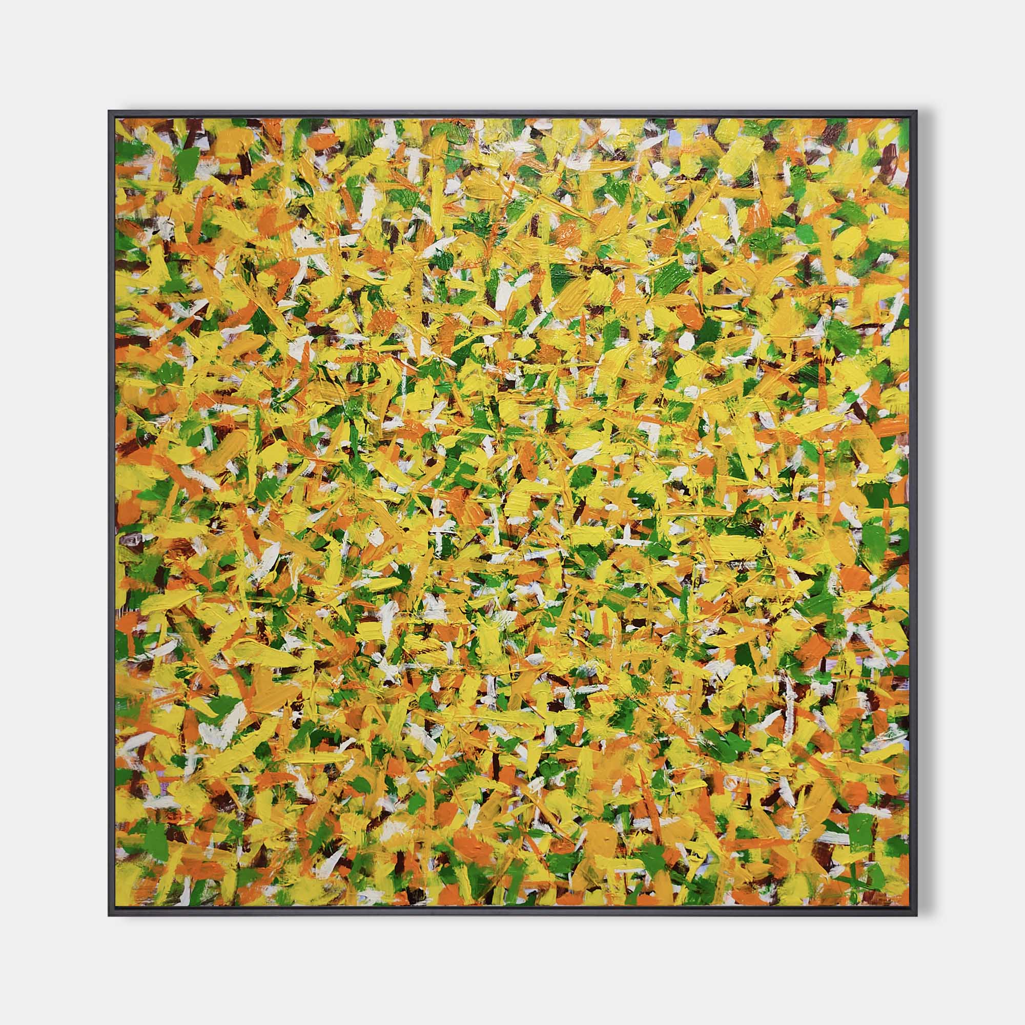 Original hand painted yellow green orange abstract oil painting canvas wall art, modern elegant luxury scandinavian nordic living room