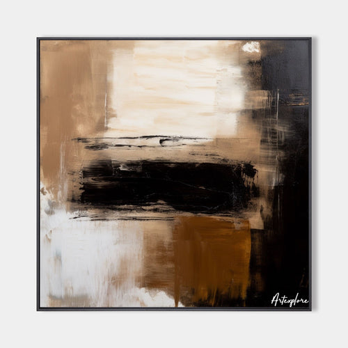 Original hand painted amber black ivory abstract oil painting canvas wall art, nordic scandinavian minimalist elegant luxury modern liv
