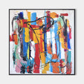 Original hand painted vibrant abstract oil painting canvas wall art, bold multicolor brushstrokes black swirling lines elegant modern l