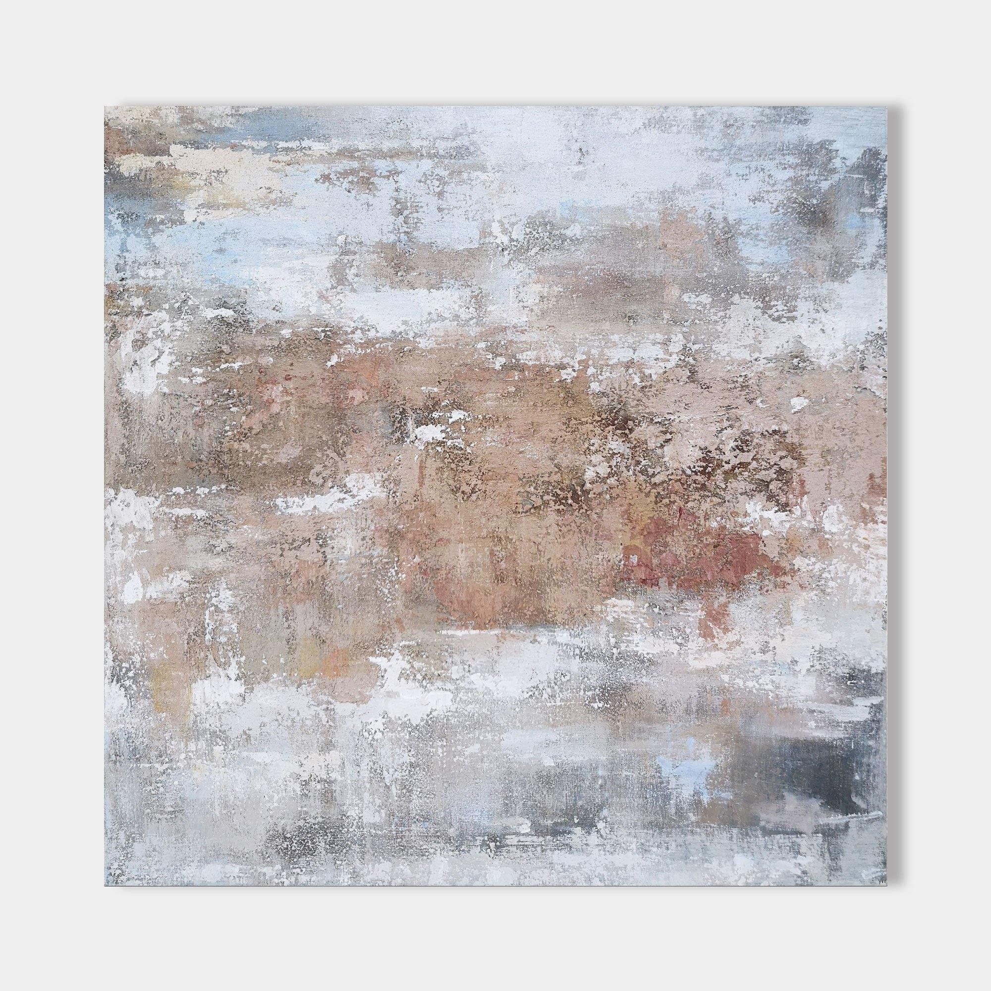 Original hand painted sienna dusty rose grey abstract oil painting canvas wall art, nordic scandinavian elegant luxury modern living ro