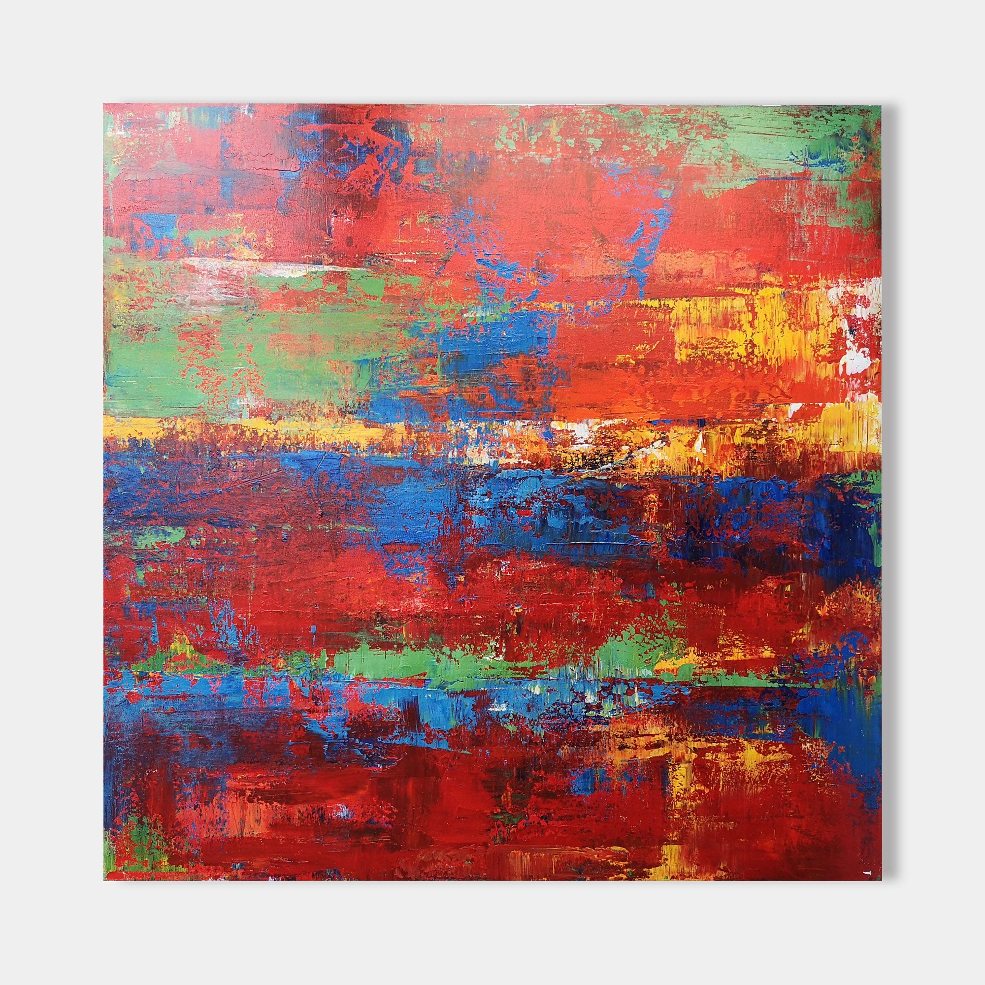 Original hand painted crimson red blue gold abstract oil painting canvas wall art, modern elegant luxury abstract home decor interior d